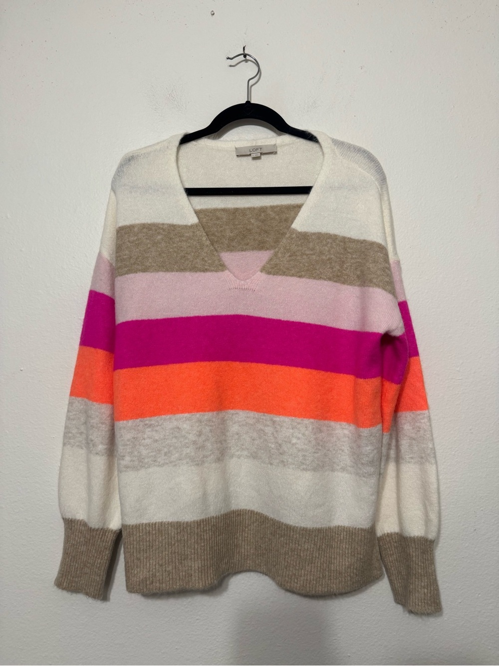 Loft Striped V-Neck Sweater Size Large